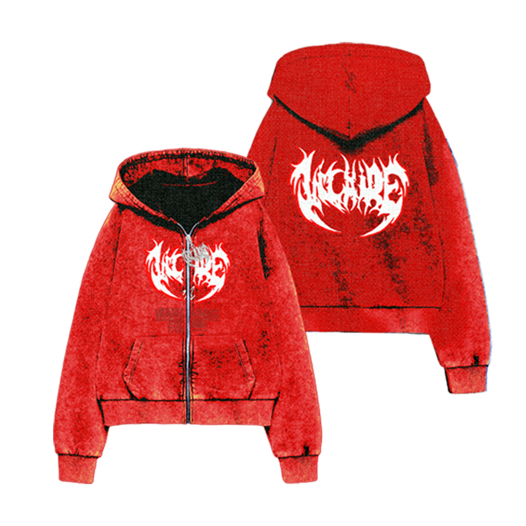 “ARCANE” [SCARLET/ OMBRÉ RED] ZIP-UP HOODIE