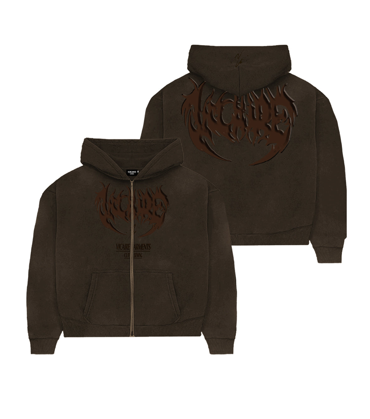 "ARCANE" BROWN ZIP UP HOODIE