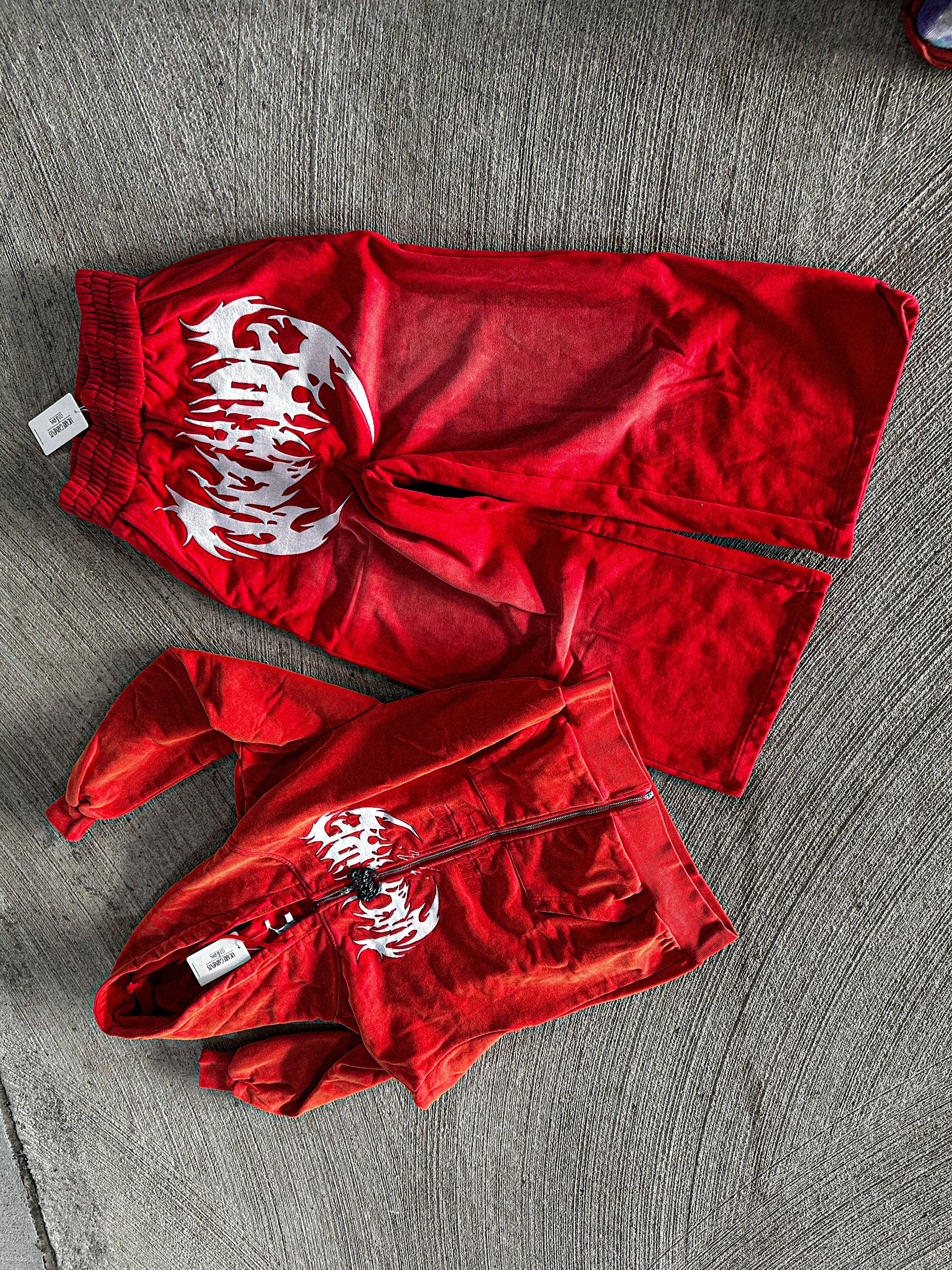 “ARCANE” [SCARLET/ OMBRÉ RED] ZIP-UP HOODIE
