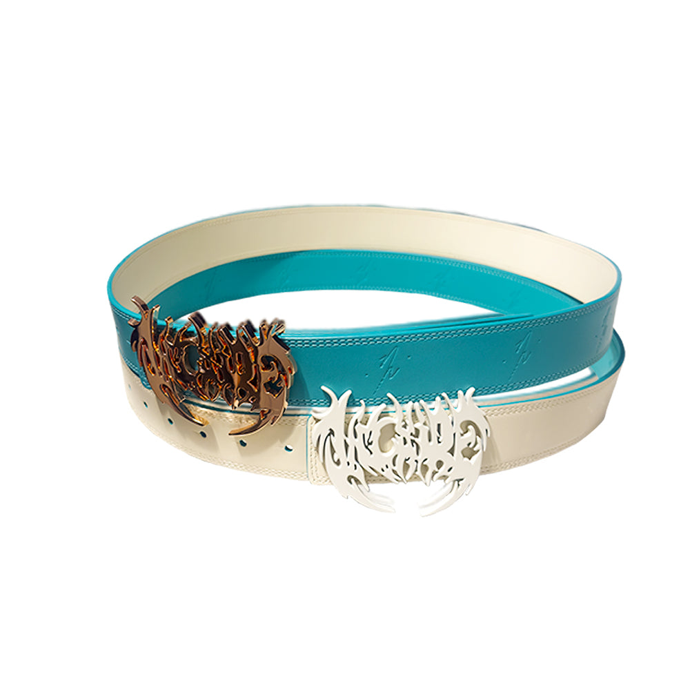 "ARCANE" LEATHER BELT [VICAIRE BLUE/MUSLIN WHITE]