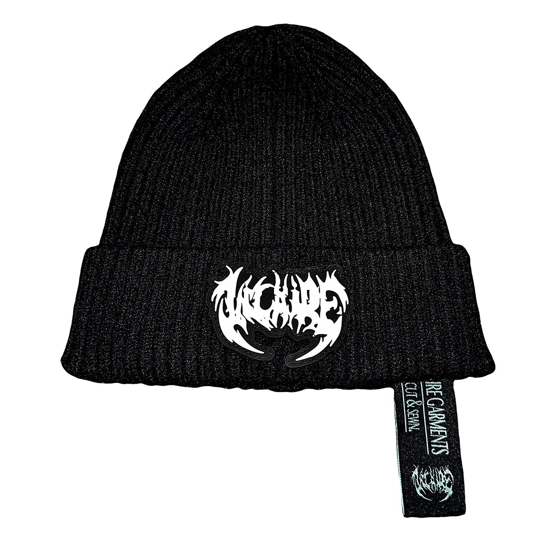 "ARCANE" KNIT BEANIE W/ RUBBER LOGO [JET BLACK]