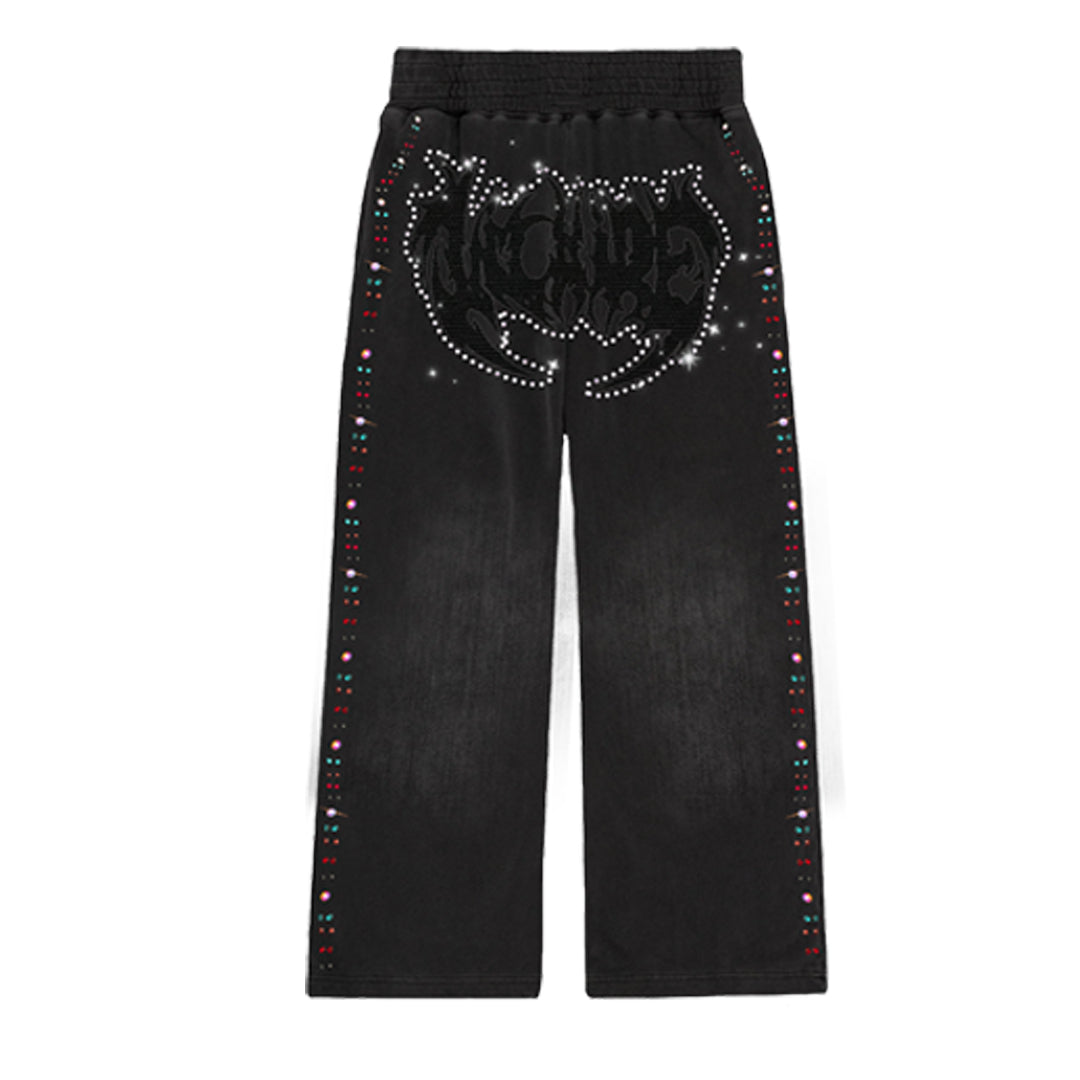 "ARCANE" [JET BLACK/ RHINESTONE] TRACK PANTS