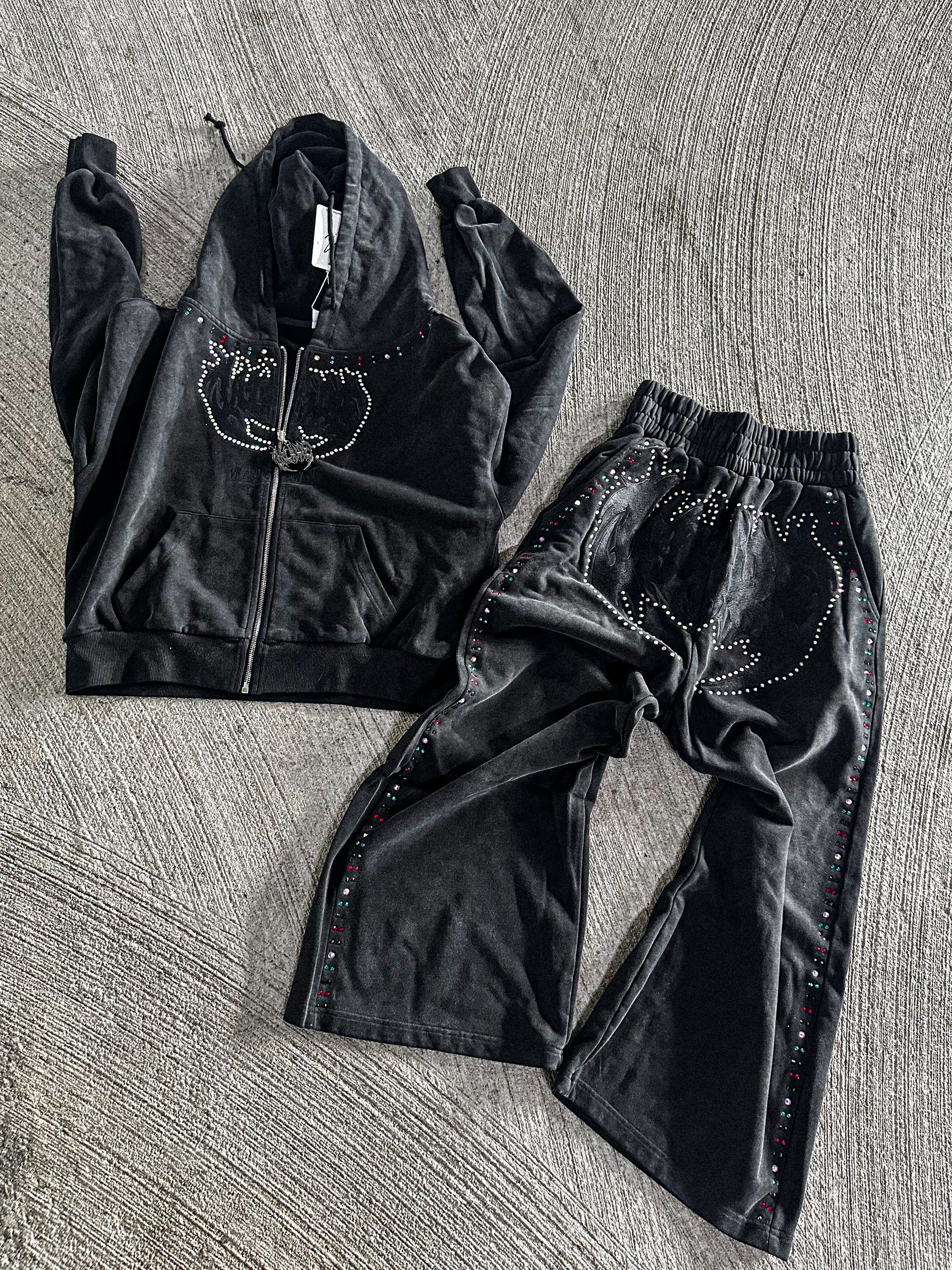 "ARCANE" [JET BLACK/ RHINESTONE] ZIP-UP HOODIE