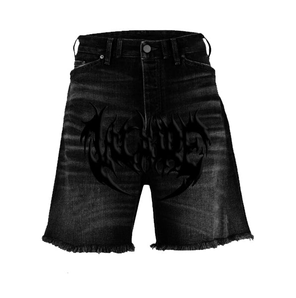 "Arcane" Denim Distressed Shorts [Jet Black]