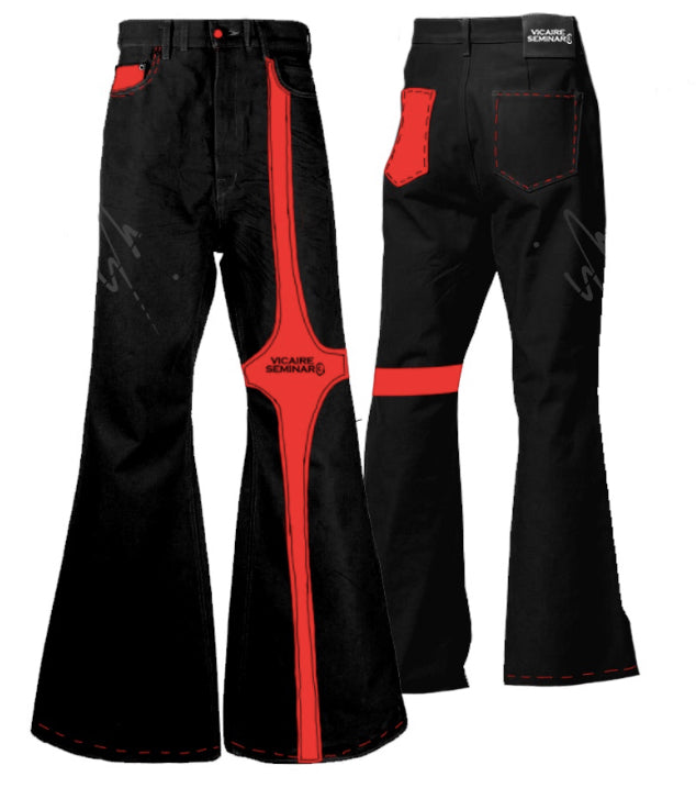 Vicaire Seminar Trousers w/ Suede [JET BLACK/SCARLET RED]